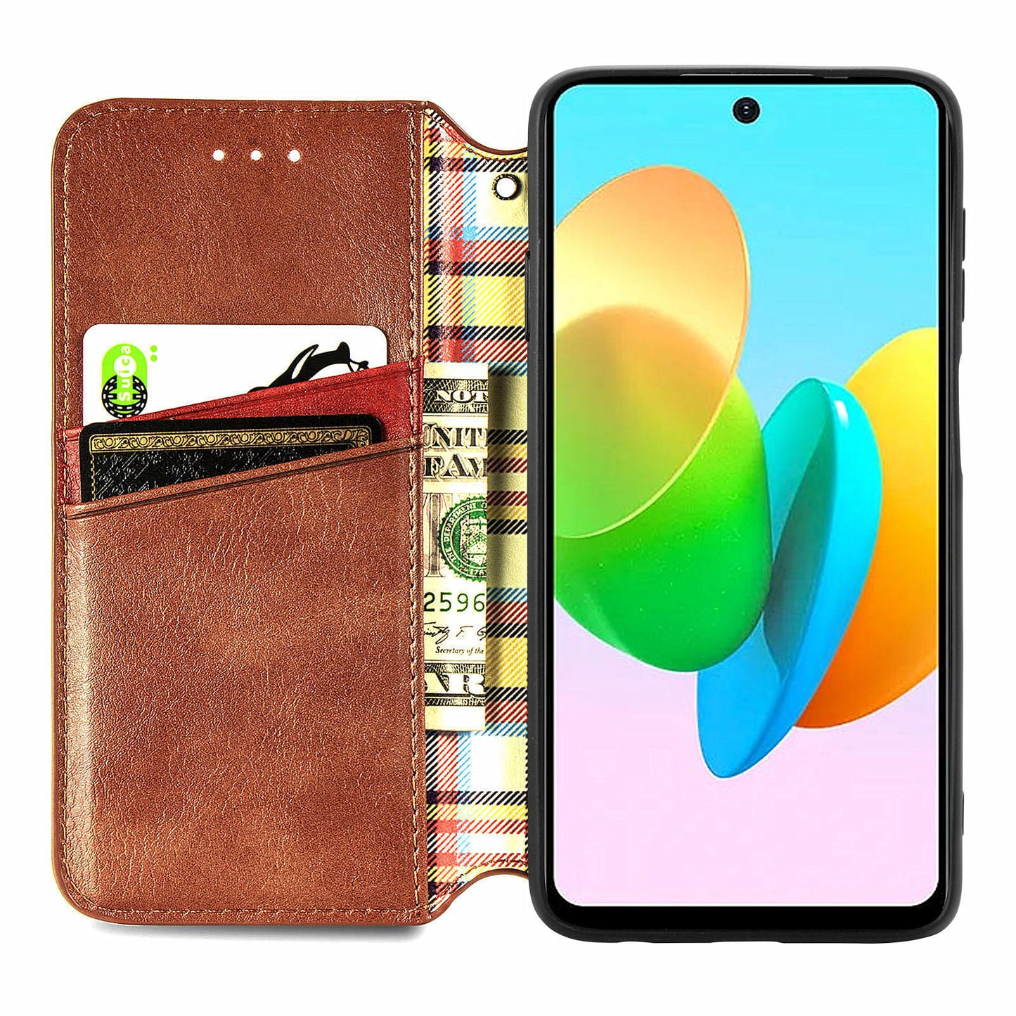 For Transsion Tecno Spark 20C Leather Case Imprinted Rhombus Wallet Phone Cover - Brown