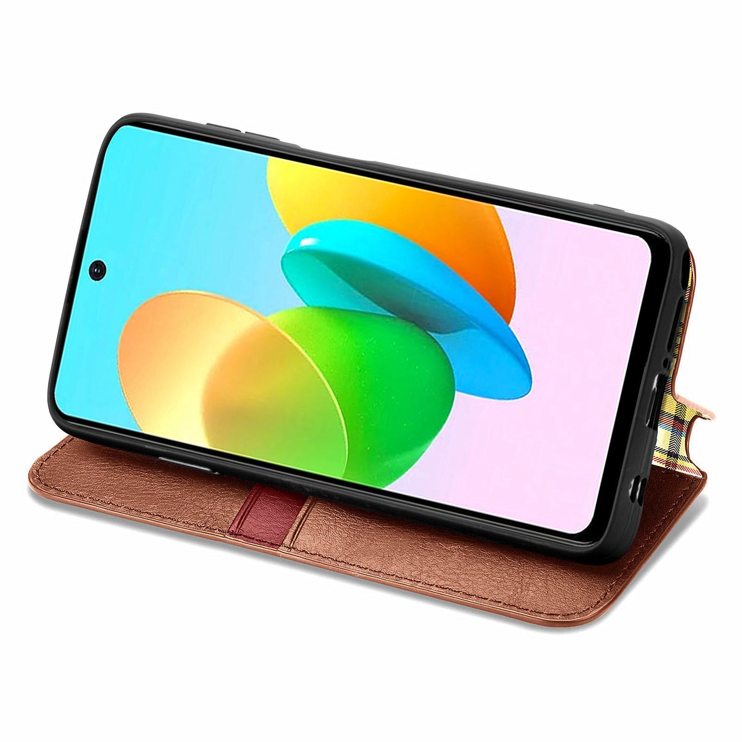 For Transsion Tecno Spark 20C Leather Case Imprinted Rhombus Wallet Phone Cover - Brown