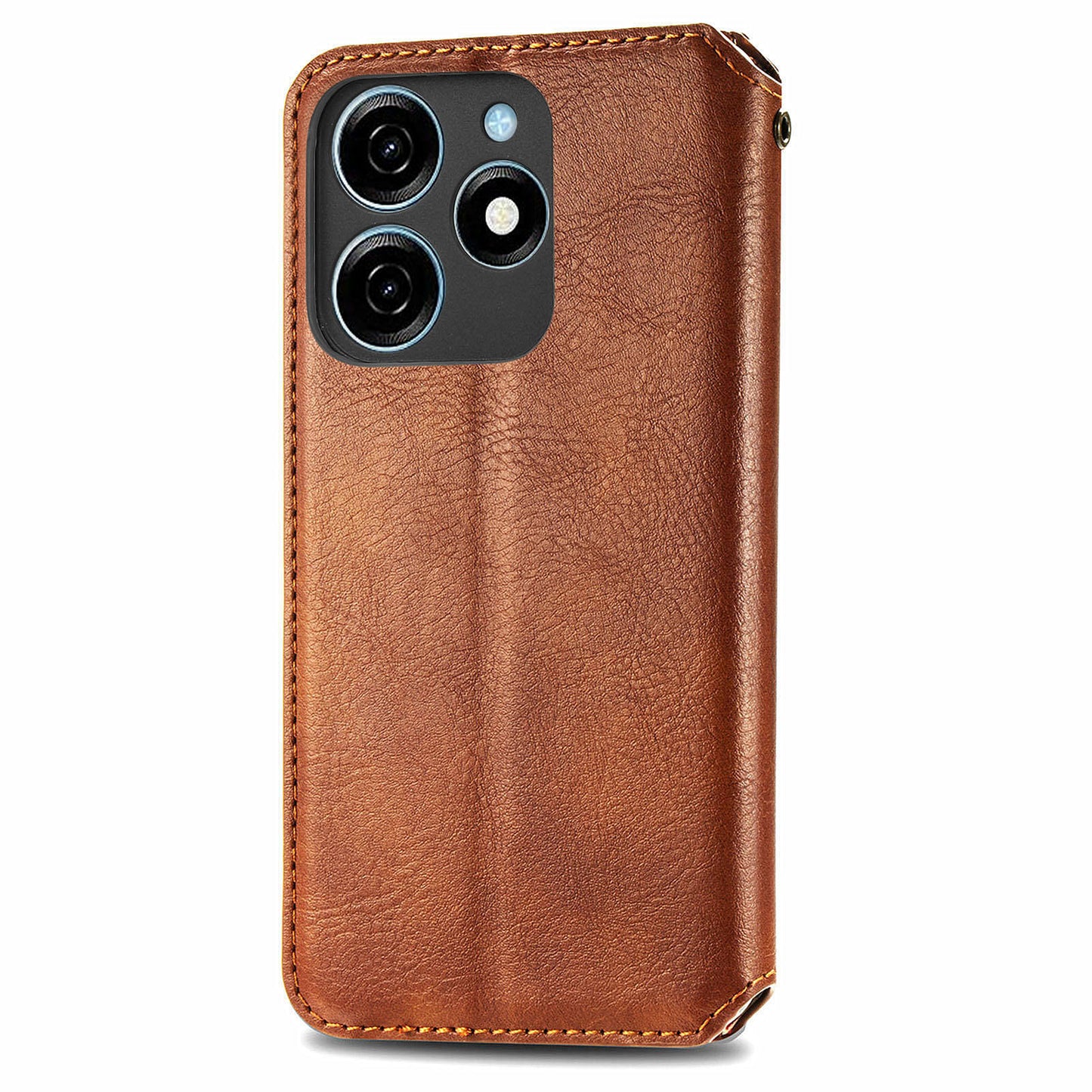 For Transsion Tecno Spark 20C Leather Case Imprinted Rhombus Wallet Phone Cover - Brown