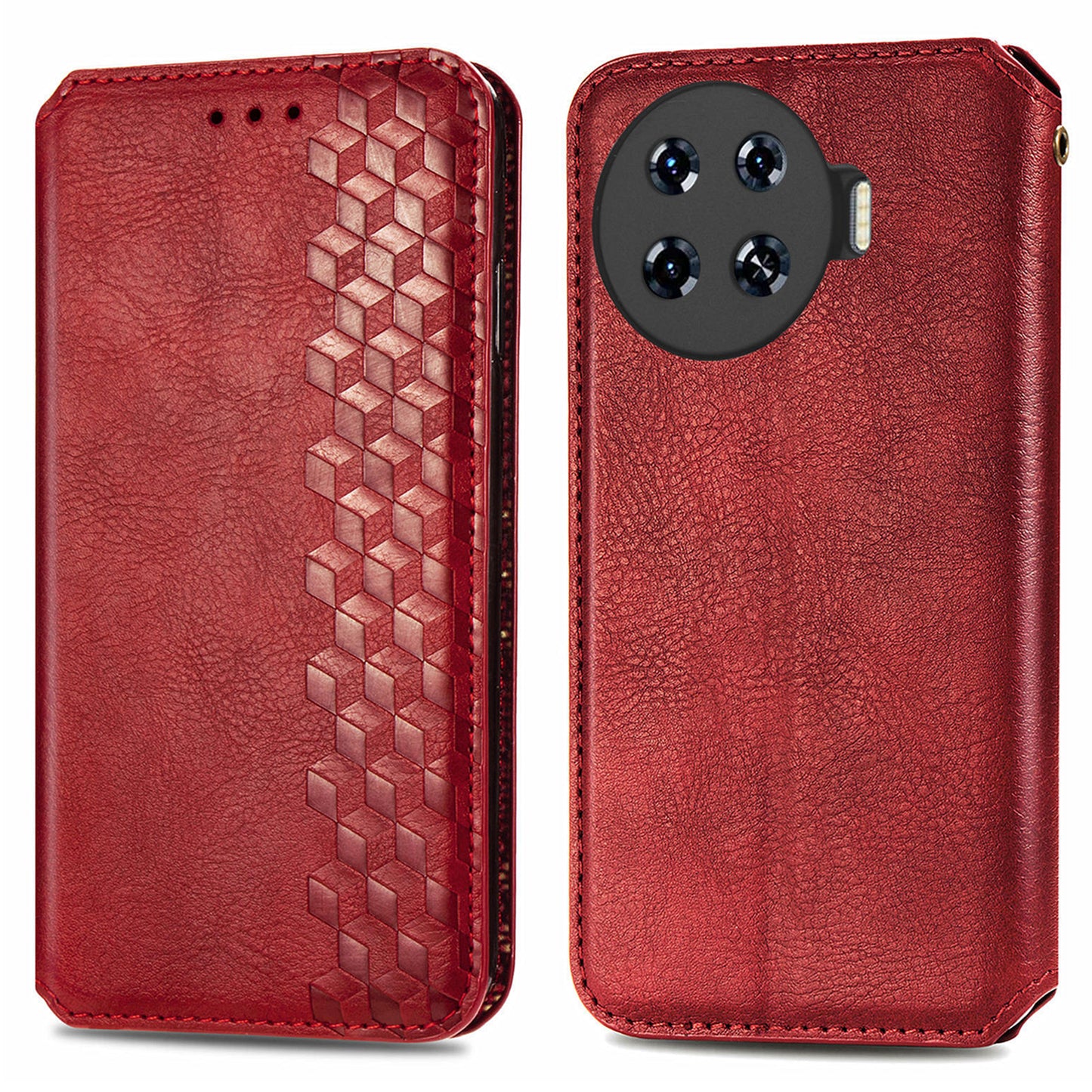 For Transsion Tecno Spark 20 Pro+ Case Rhombus Wallet Leather Folio Flip Phone Cover - Red