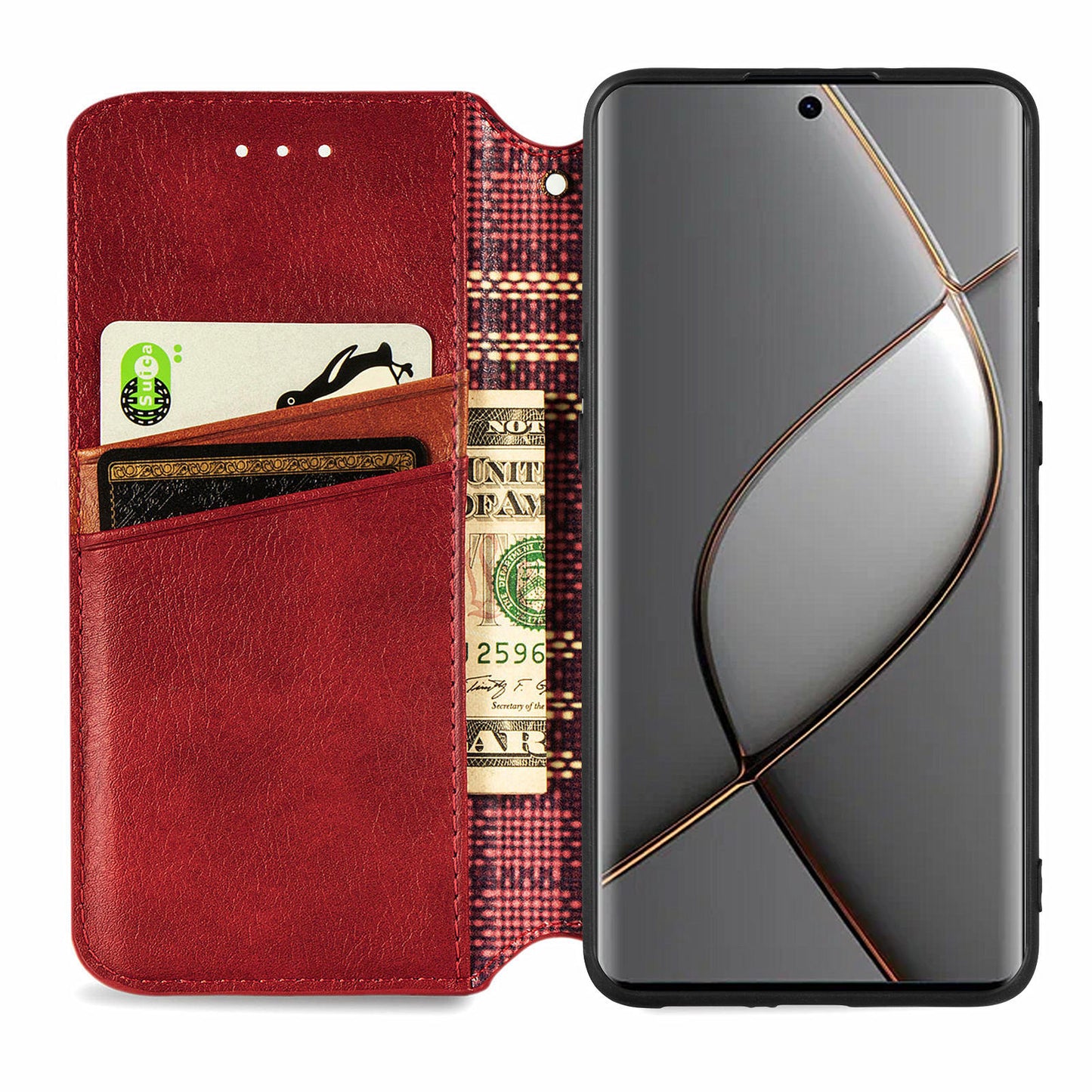 For Transsion Tecno Spark 20 Pro+ Case Rhombus Wallet Leather Folio Flip Phone Cover - Red