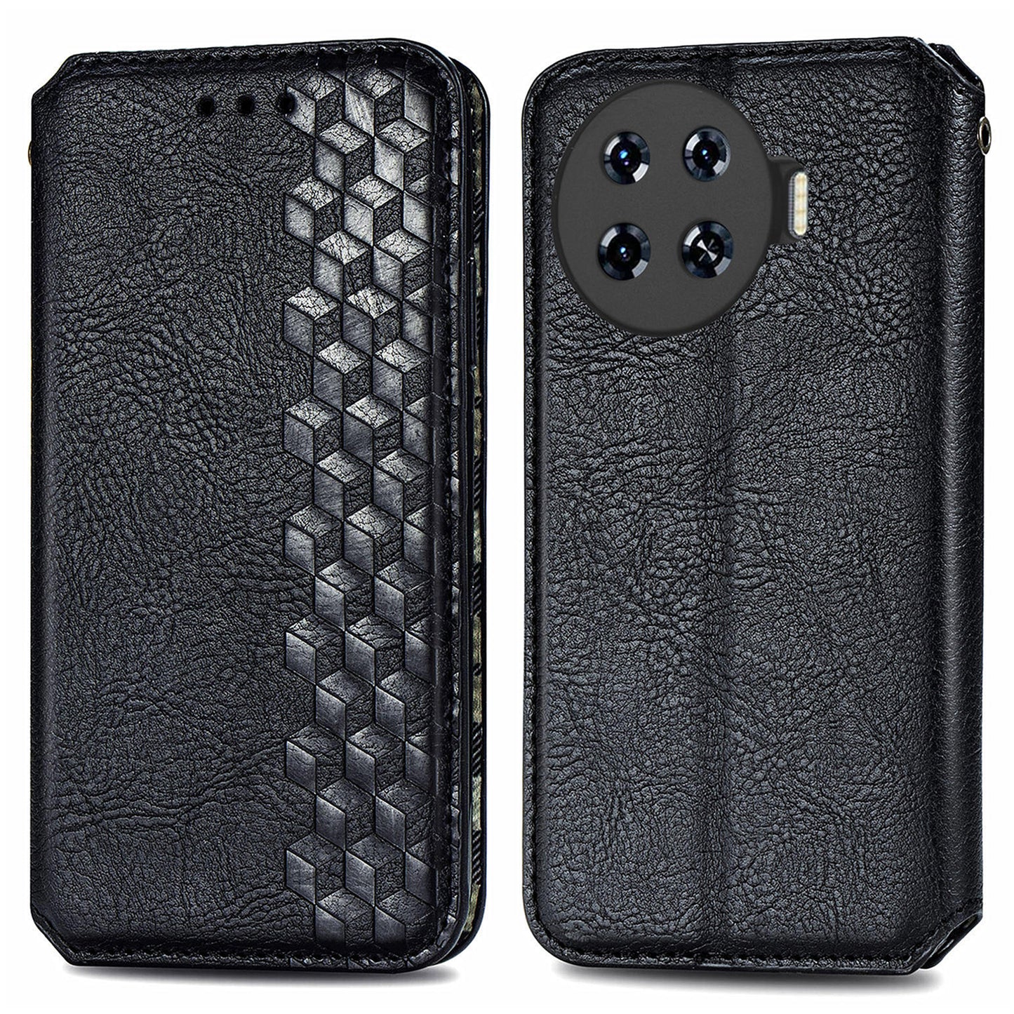 For Transsion Tecno Spark 20 Pro+ Case Rhombus Wallet Leather Folio Flip Phone Cover - Black