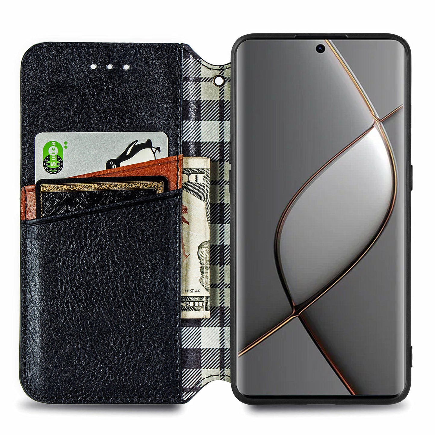 For Transsion Tecno Spark 20 Pro+ Case Rhombus Wallet Leather Folio Flip Phone Cover - Black