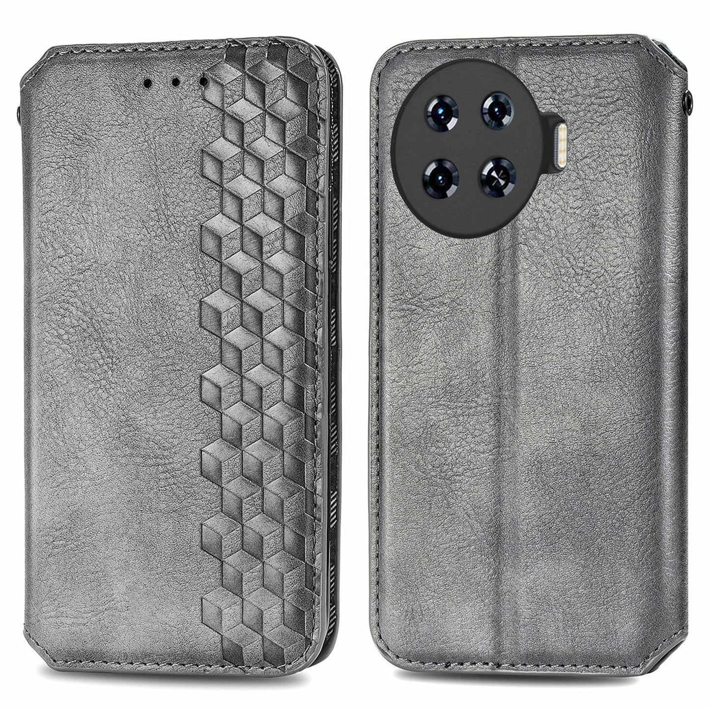 For Transsion Tecno Spark 20 Pro+ Case Rhombus Wallet Leather Folio Flip Phone Cover - Grey