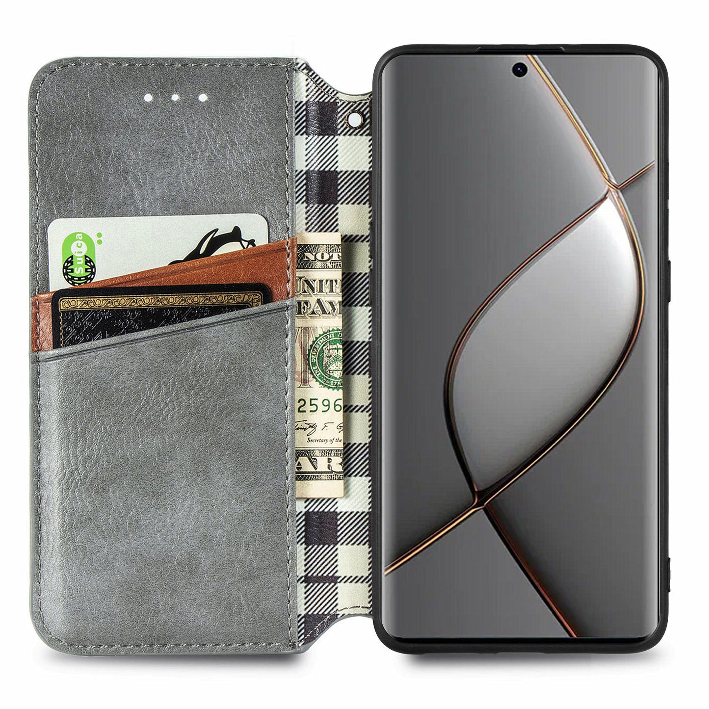 For Transsion Tecno Spark 20 Pro+ Case Rhombus Wallet Leather Folio Flip Phone Cover - Grey