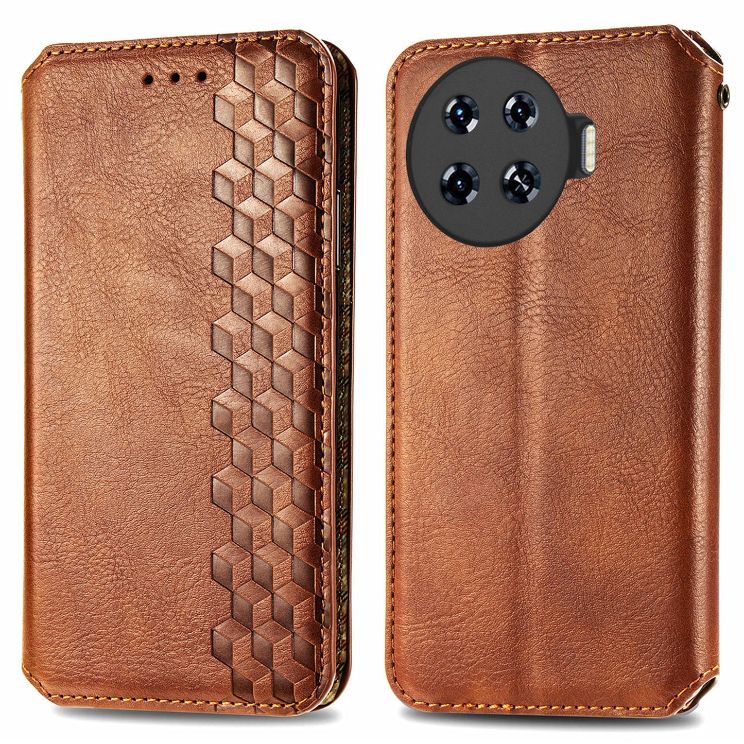 For Transsion Tecno Spark 20 Pro+ Case Rhombus Wallet Leather Folio Flip Phone Cover - Brown