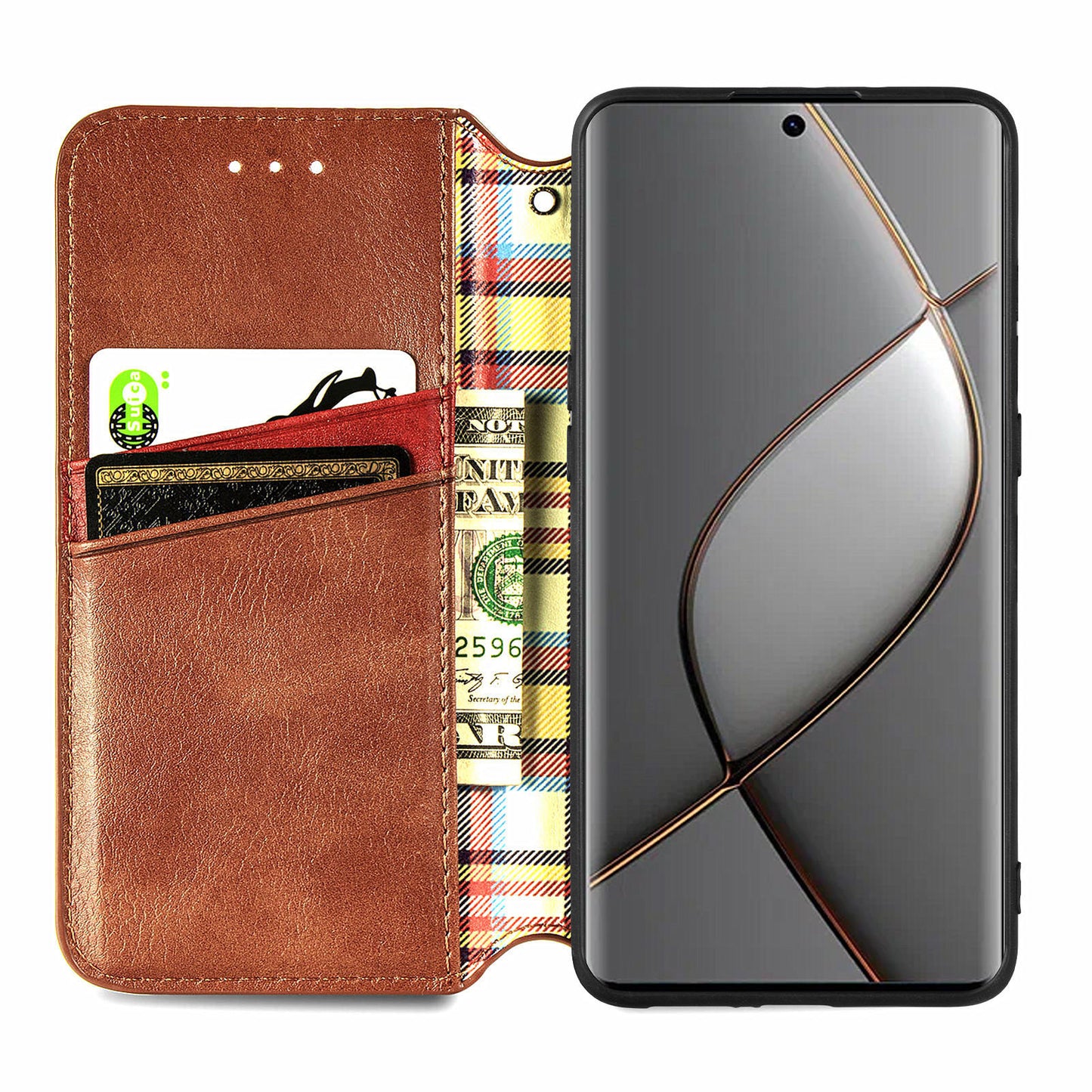For Transsion Tecno Spark 20 Pro+ Case Rhombus Wallet Leather Folio Flip Phone Cover - Brown