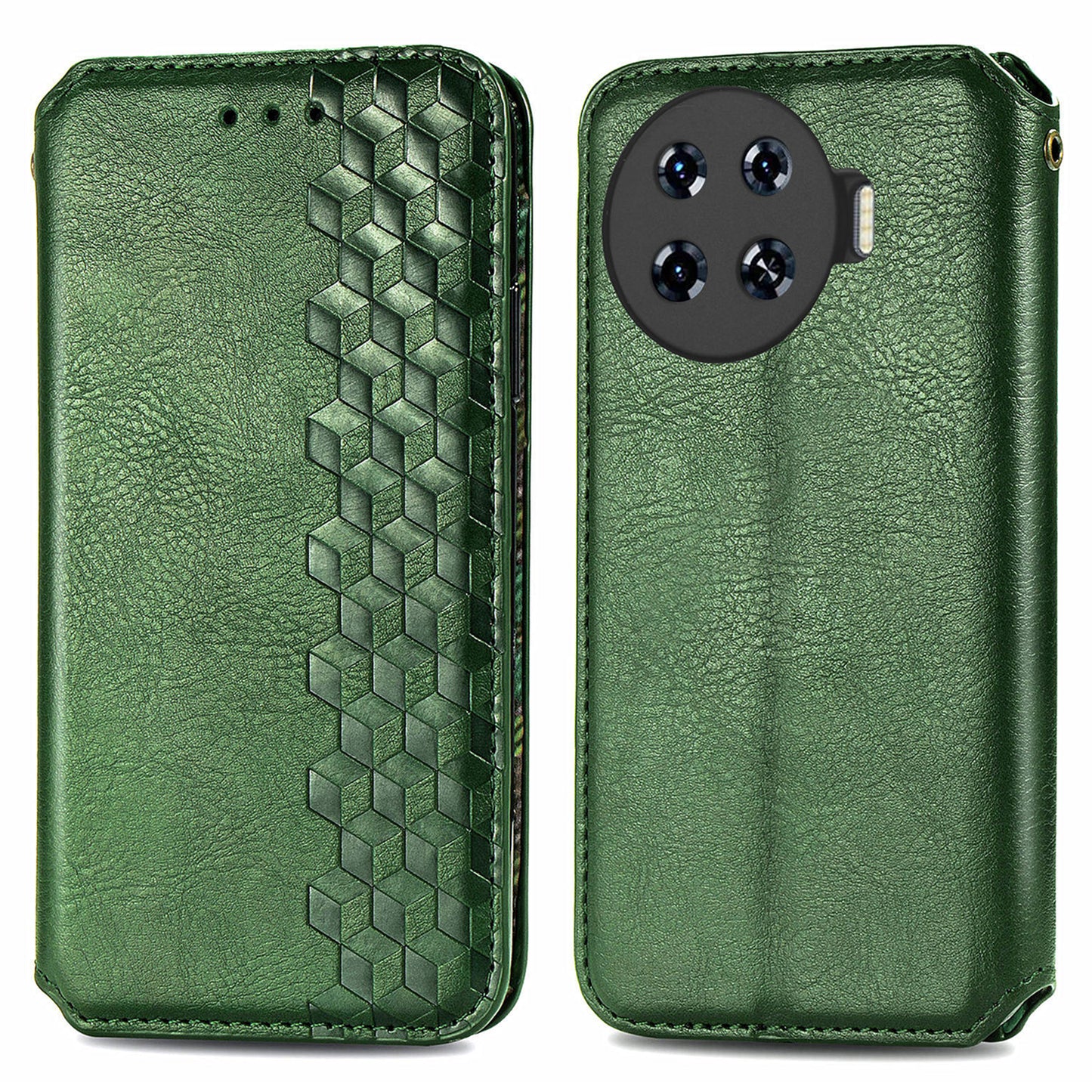 For Transsion Tecno Spark 20 Pro+ Case Rhombus Wallet Leather Folio Flip Phone Cover - Green