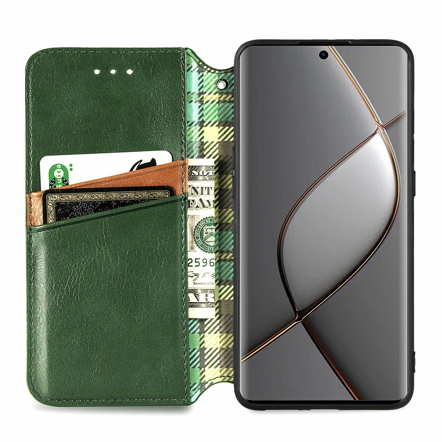 For Transsion Tecno Spark 20 Pro+ Case Rhombus Wallet Leather Folio Flip Phone Cover - Green