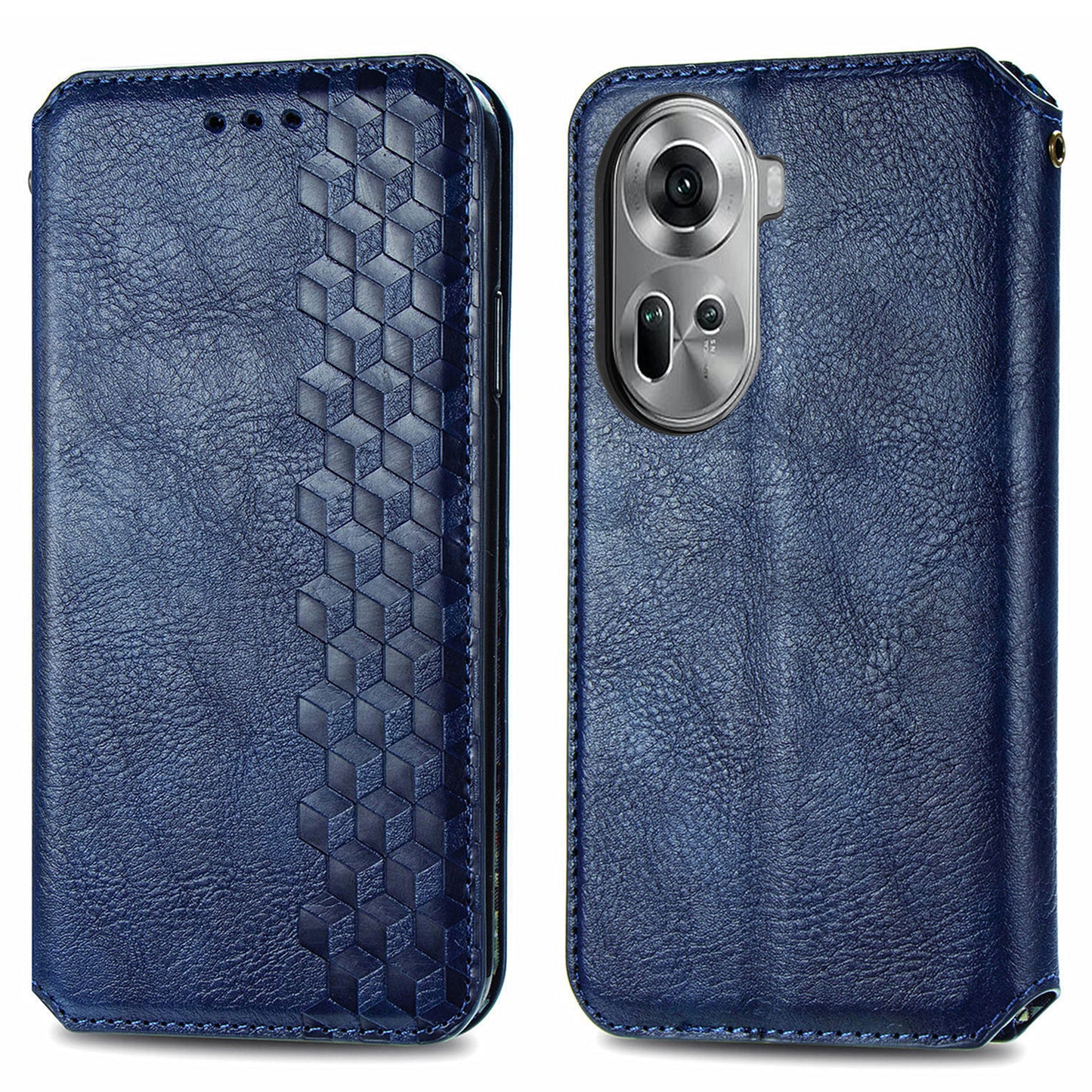 For Oppo Reno11 5G (Global) Case Magnetic Auto Closing Rhombus Wallet Leather Phone Cover - Blue