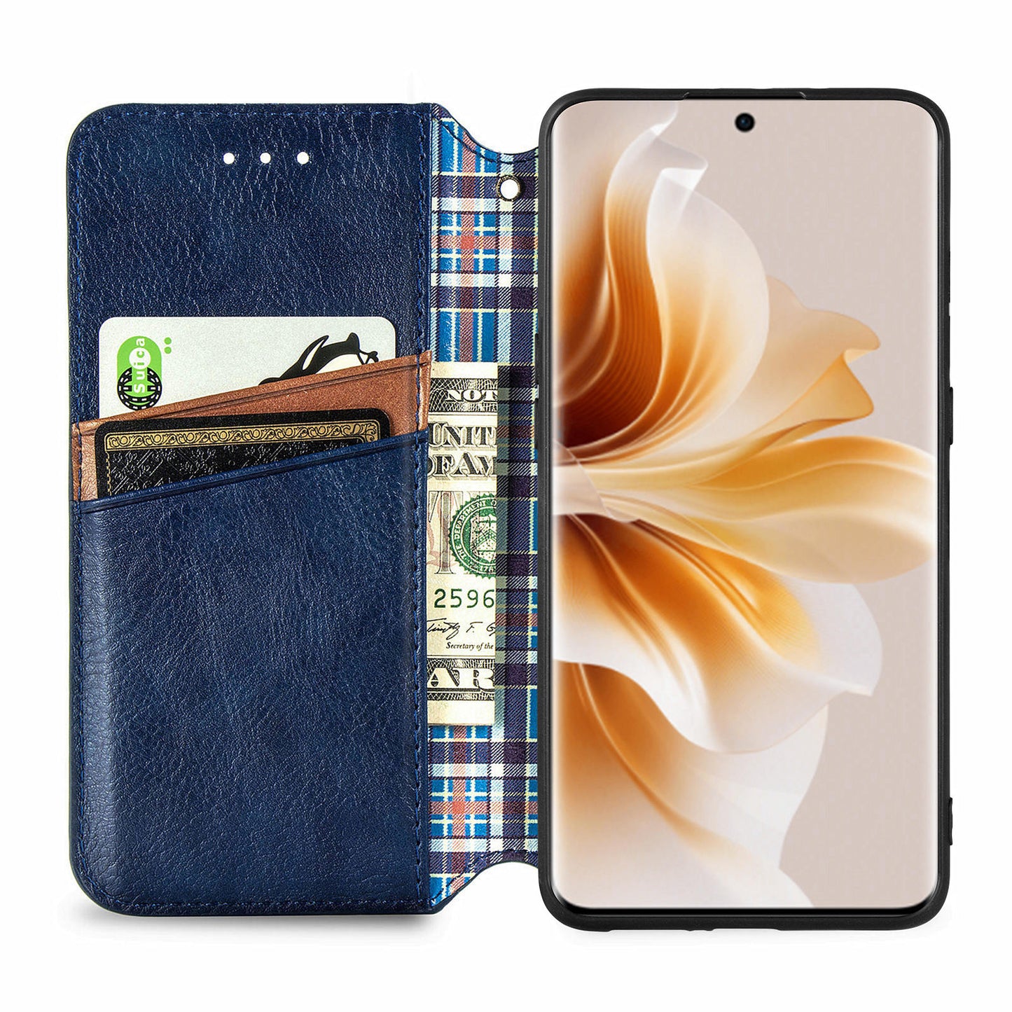 For Oppo Reno11 5G (Global) Case Magnetic Auto Closing Rhombus Wallet Leather Phone Cover - Blue