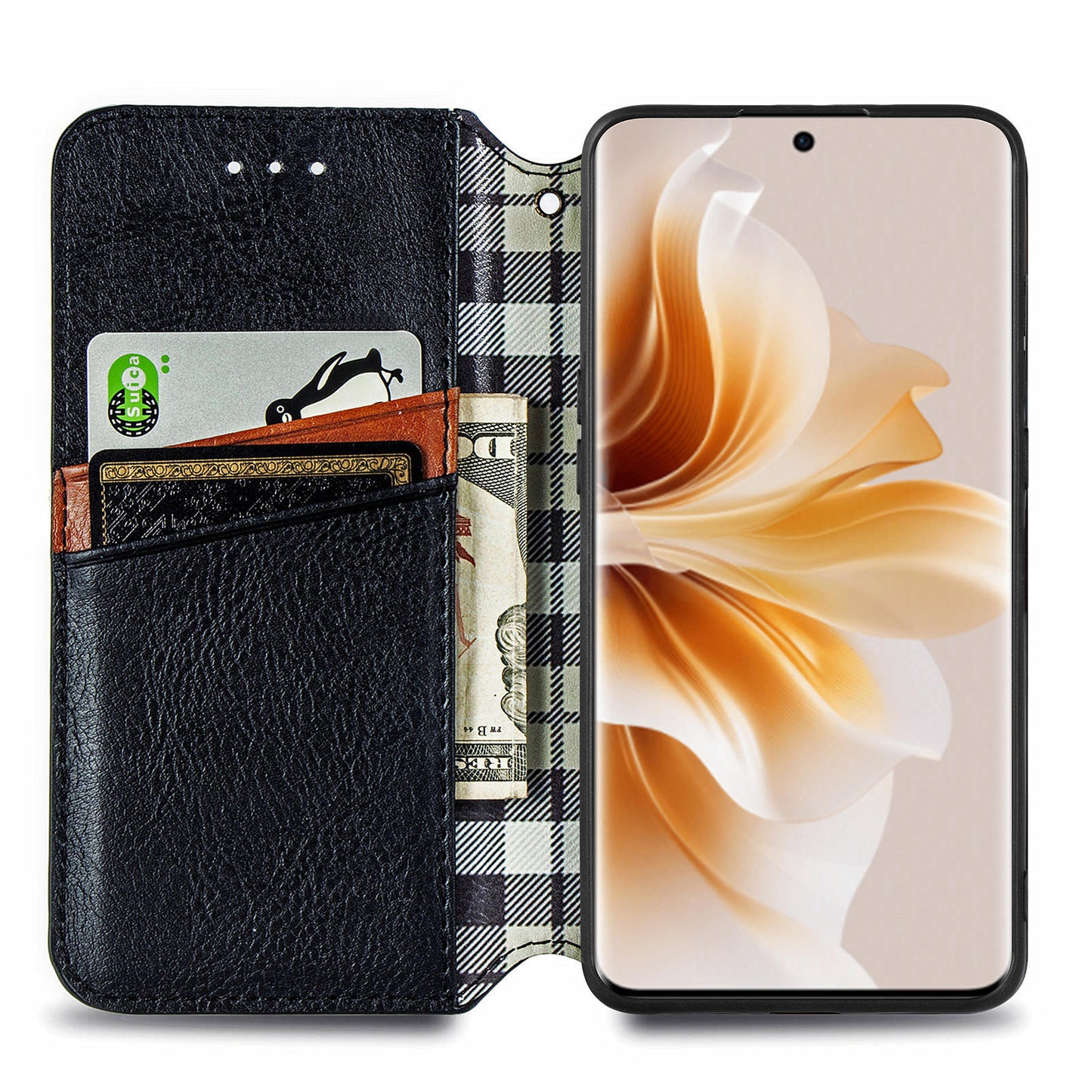 For Oppo Reno11 5G (Global) Case Magnetic Auto Closing Rhombus Wallet Leather Phone Cover - Black