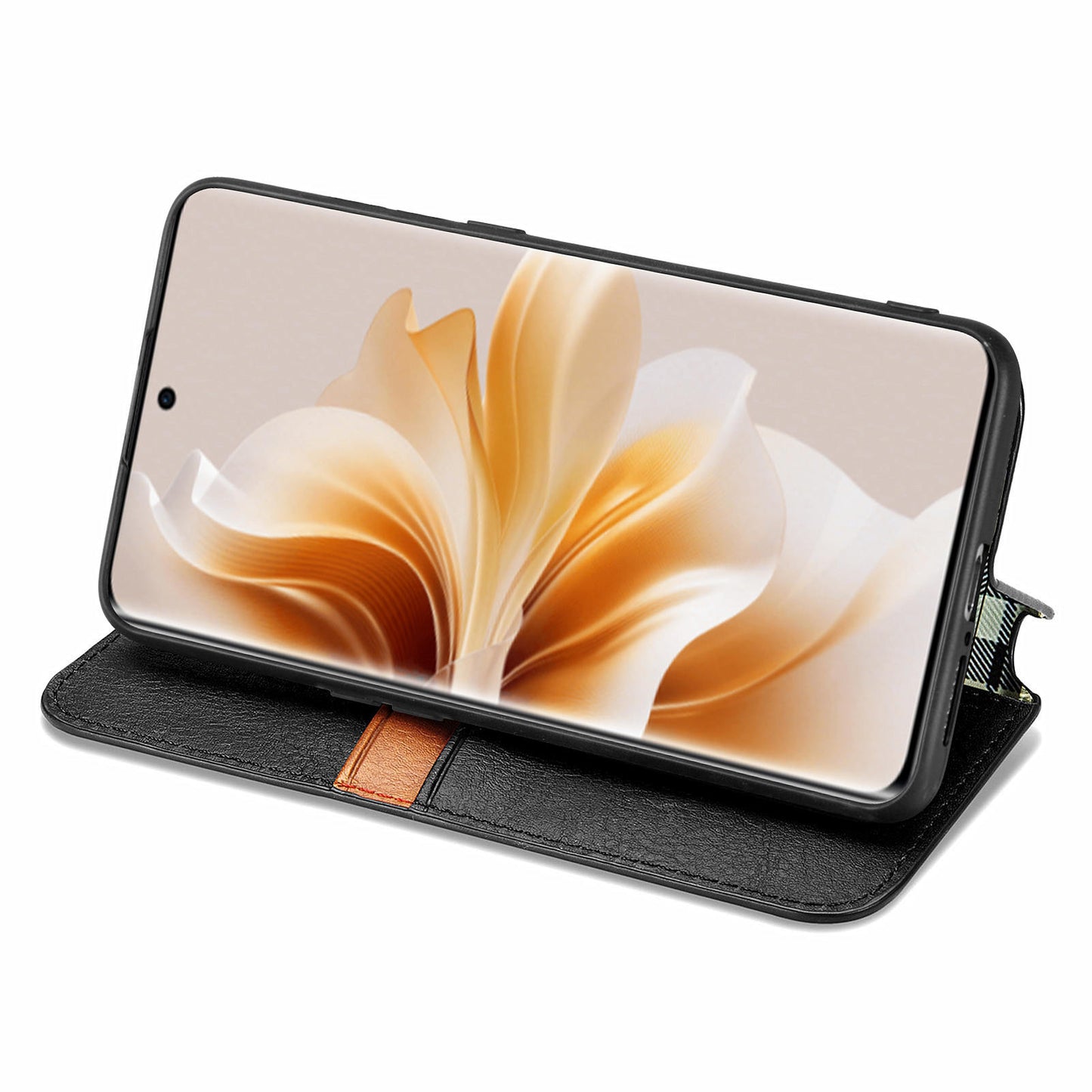 For Oppo Reno11 5G (Global) Case Magnetic Auto Closing Rhombus Wallet Leather Phone Cover - Black