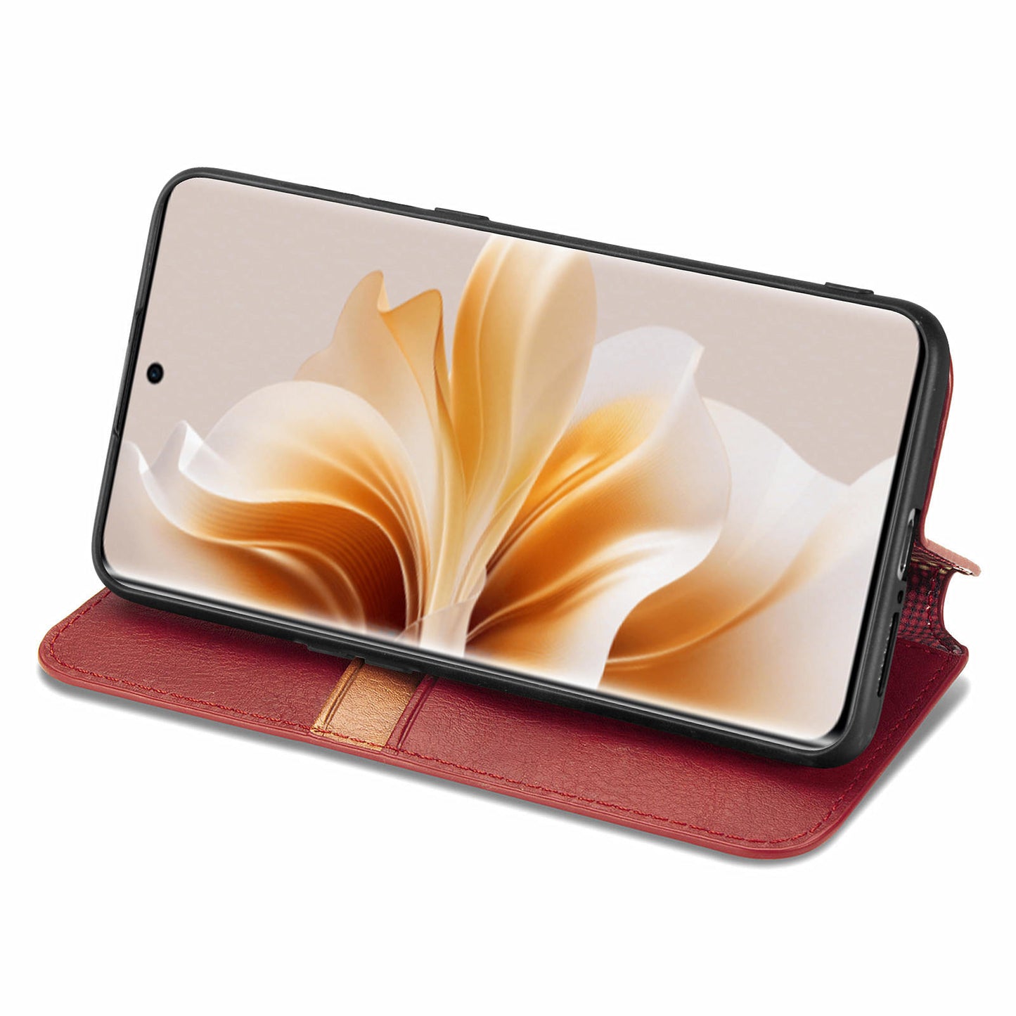 For Oppo Reno11 5G (Global) Case Magnetic Auto Closing Rhombus Wallet Leather Phone Cover - Red