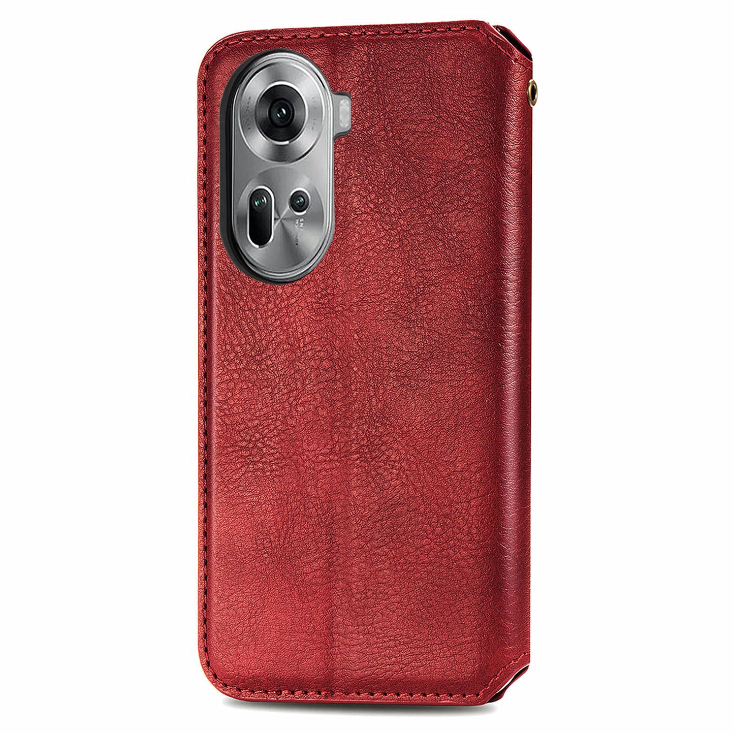 For Oppo Reno11 5G (Global) Case Magnetic Auto Closing Rhombus Wallet Leather Phone Cover - Red