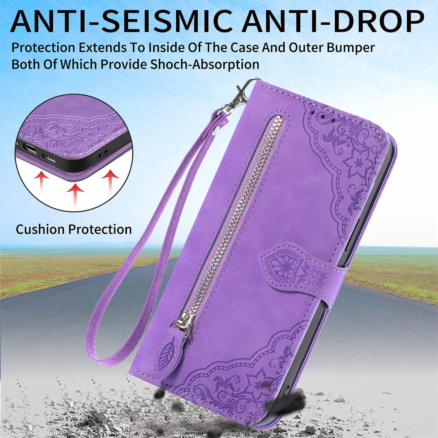 For Google Pixel 9 Anti-fall Leather Case Zipper Wallet Stand Flip Phone Cover - Light Purple