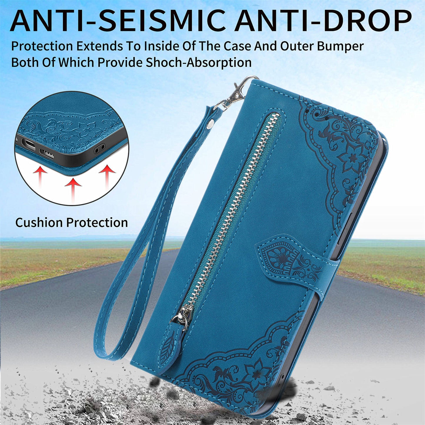 For Google Pixel 9 Anti-fall Leather Case Zipper Wallet Stand Flip Phone Cover - Blue