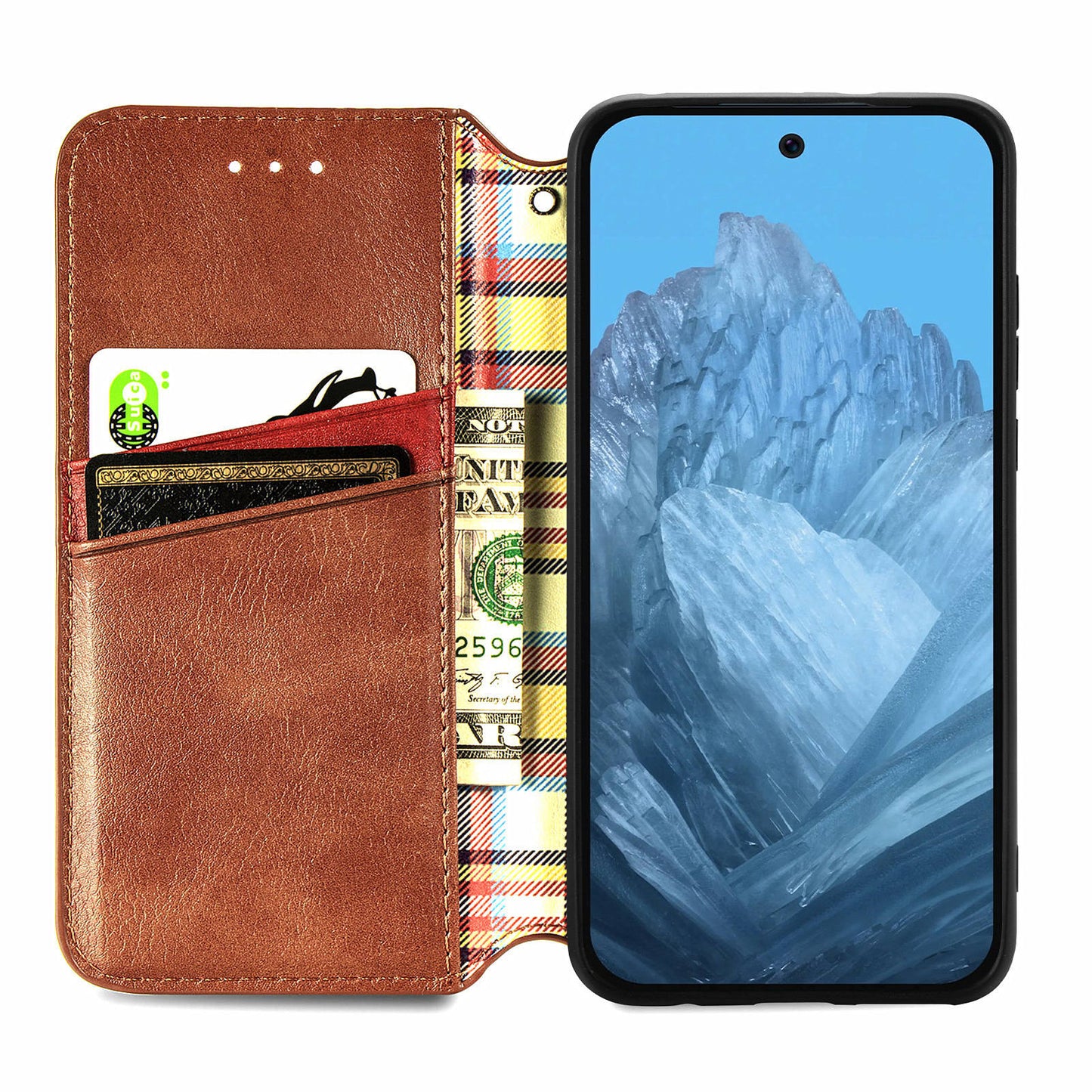 For Google Pixel 9 Pro Wallet Case Rhombus Leather Phone Cover with Stand Function - Brown