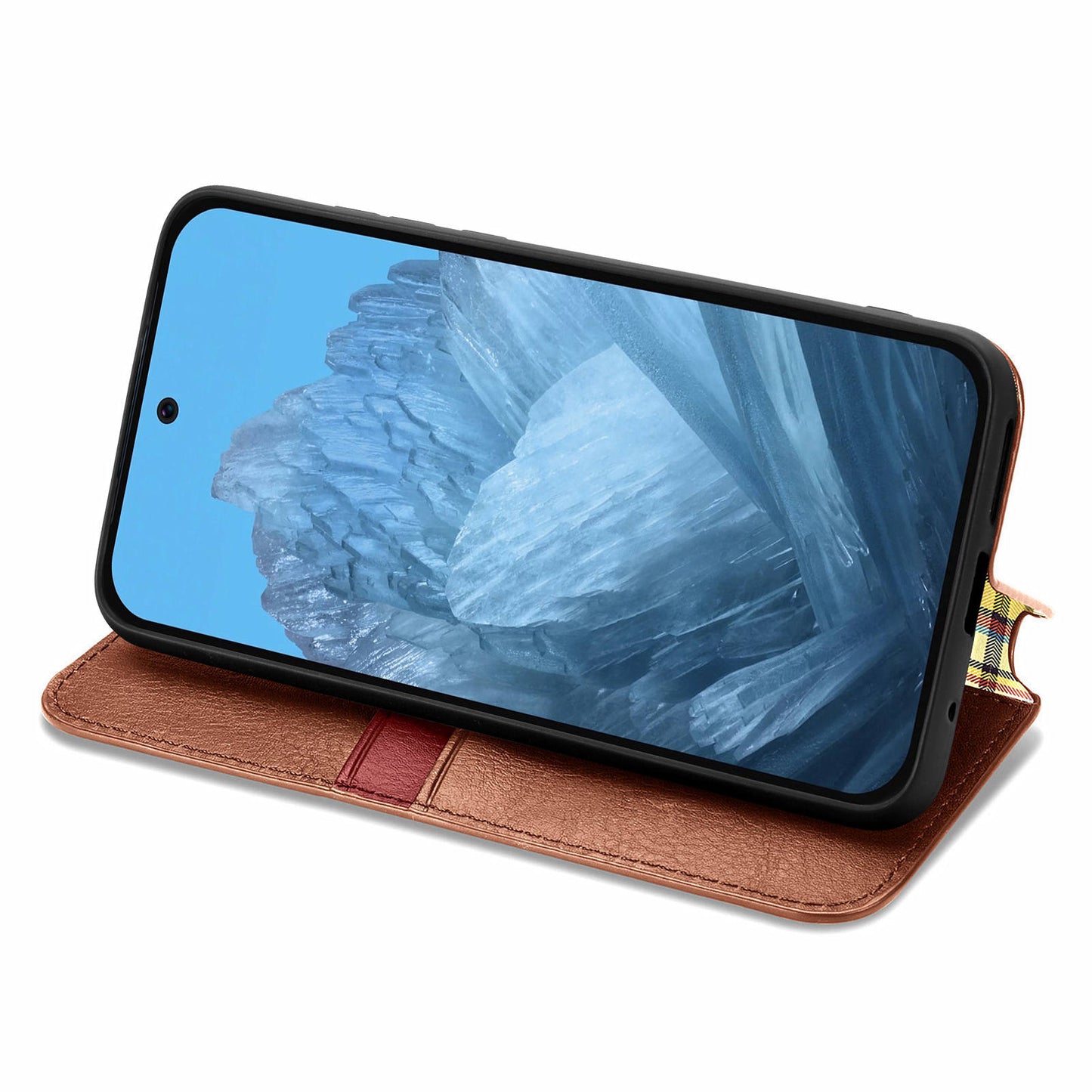 For Google Pixel 9 Pro Wallet Case Rhombus Leather Phone Cover with Stand Function - Brown