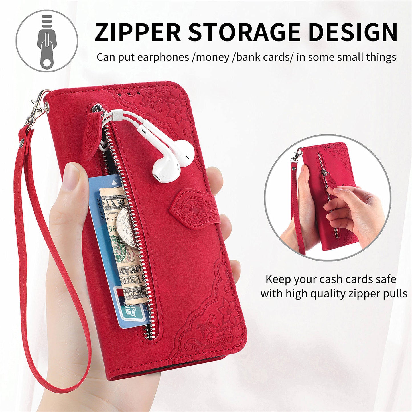 For Google Pixel 9 Pro Leather Case Zipper Wallet Horizontal Stand Phone Cover - Red