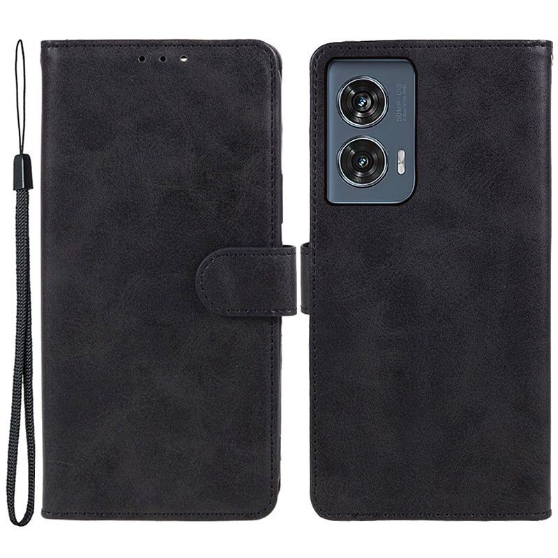 Shockproof Cover for Motorola Edge 50 Fusion Case Magnetic Calf Texture Wallet Phone Shell - Black