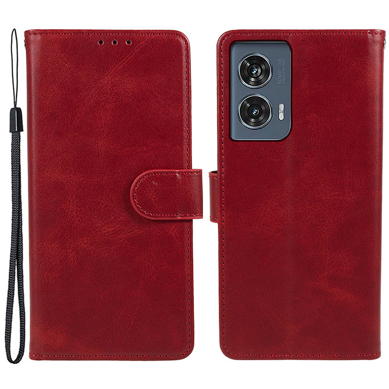Shockproof Cover for Motorola Edge 50 Fusion Case Magnetic Calf Texture Wallet Phone Shell - Red