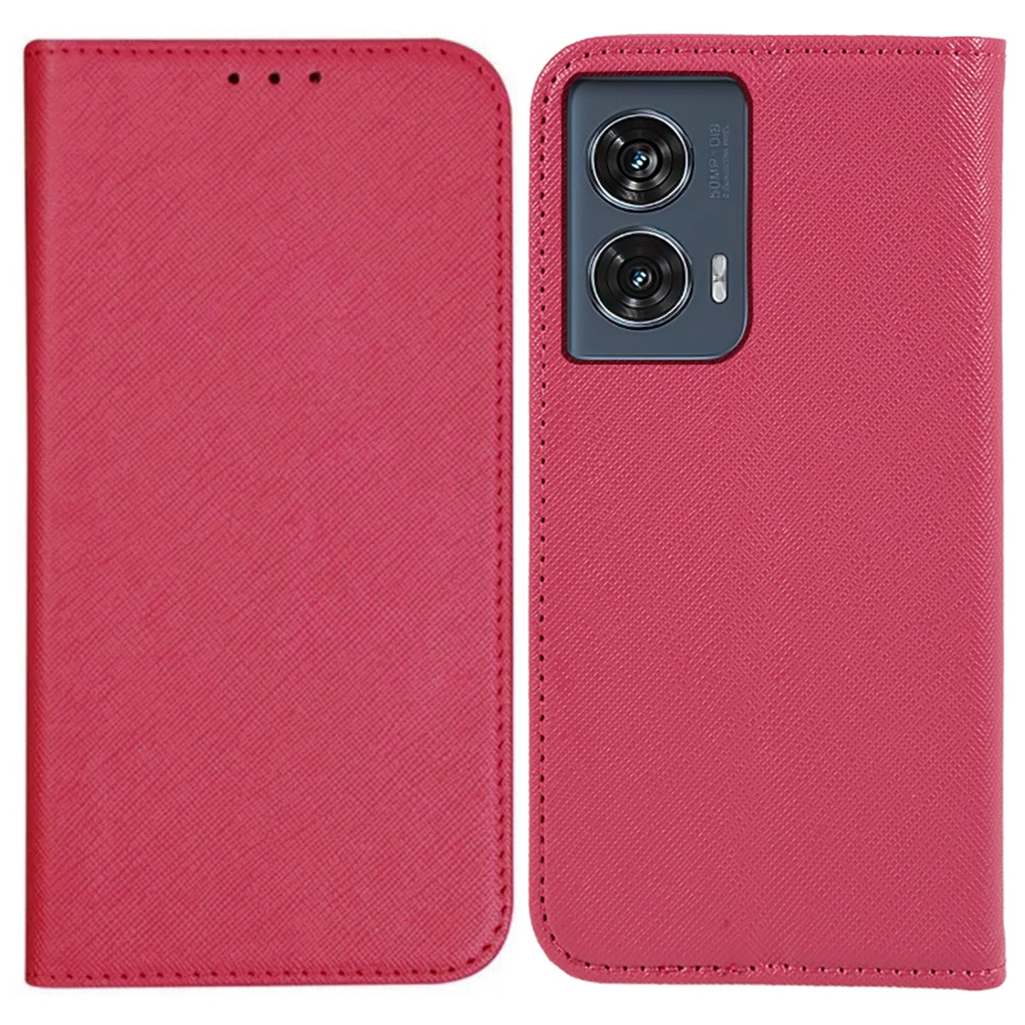 For Motorola Edge 50 Fusion Magnetic Case Flip Card Holder Cross Texture Phone Cover - Rose
