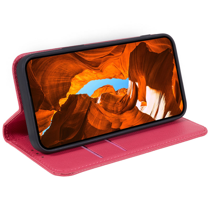 For Motorola Edge 50 Fusion Magnetic Case Flip Card Holder Cross Texture Phone Cover - Rose