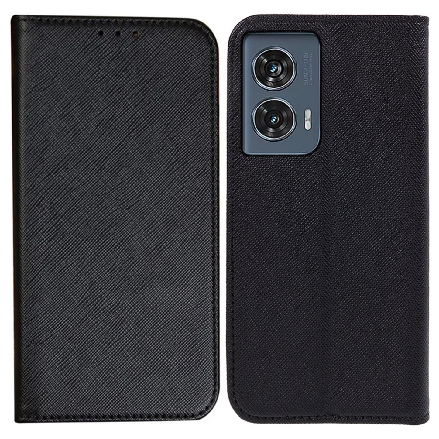 For Motorola Edge 50 Fusion Magnetic Case Flip Card Holder Cross Texture Phone Cover - Black