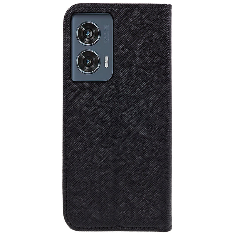 For Motorola Edge 50 Fusion Magnetic Case Flip Card Holder Cross Texture Phone Cover - Black