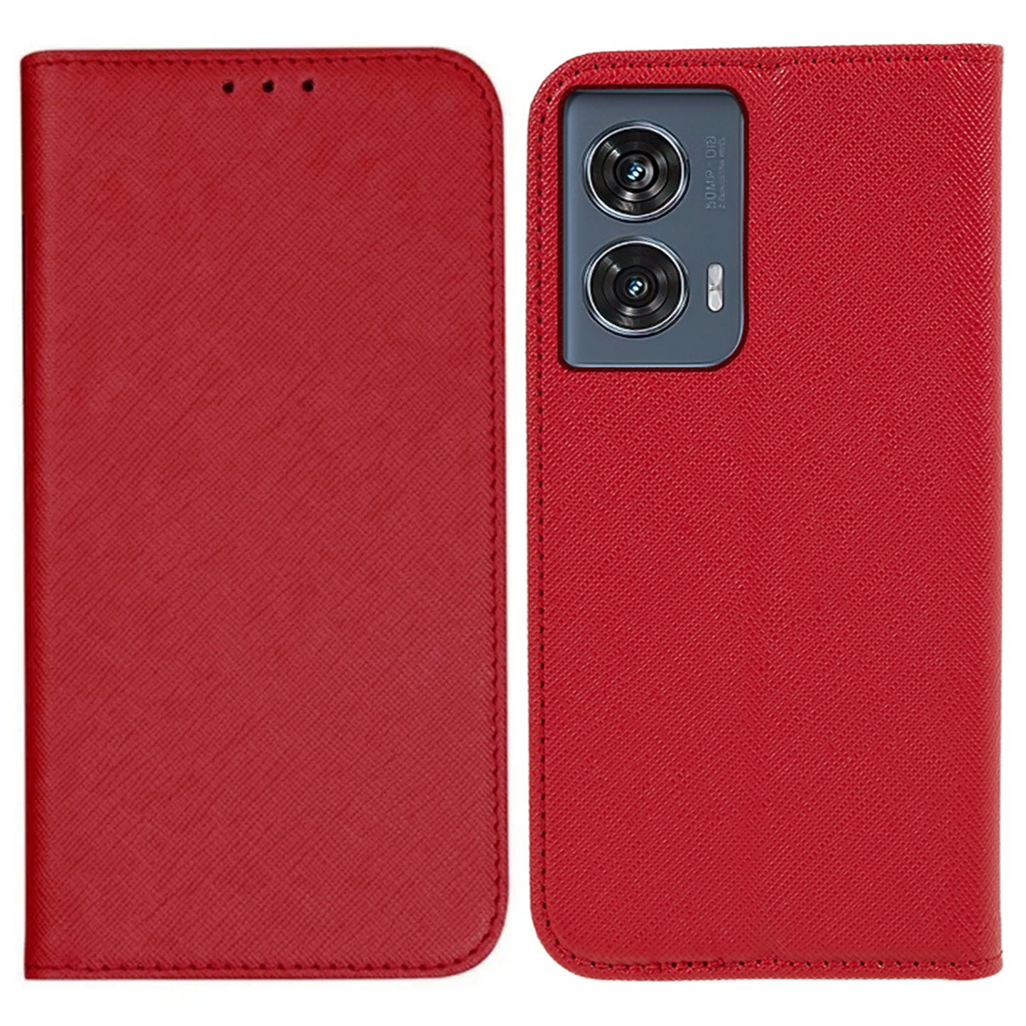 For Motorola Edge 50 Fusion Magnetic Case Flip Card Holder Cross Texture Phone Cover - Red