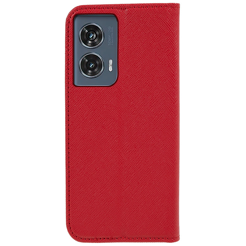 For Motorola Edge 50 Fusion Magnetic Case Flip Card Holder Cross Texture Phone Cover - Red