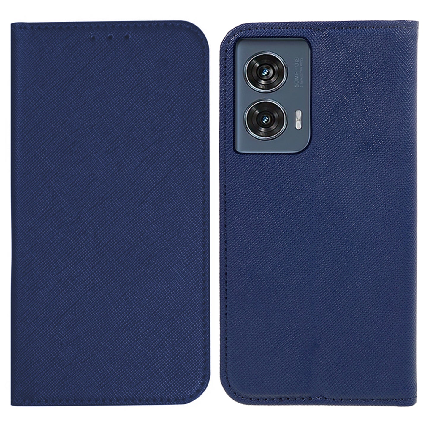 For Motorola Edge 50 Fusion Magnetic Case Flip Card Holder Cross Texture Phone Cover - Dark Blue