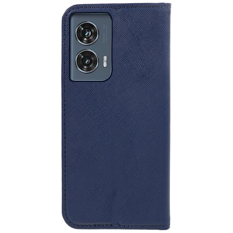 For Motorola Edge 50 Fusion Magnetic Case Flip Card Holder Cross Texture Phone Cover - Dark Blue