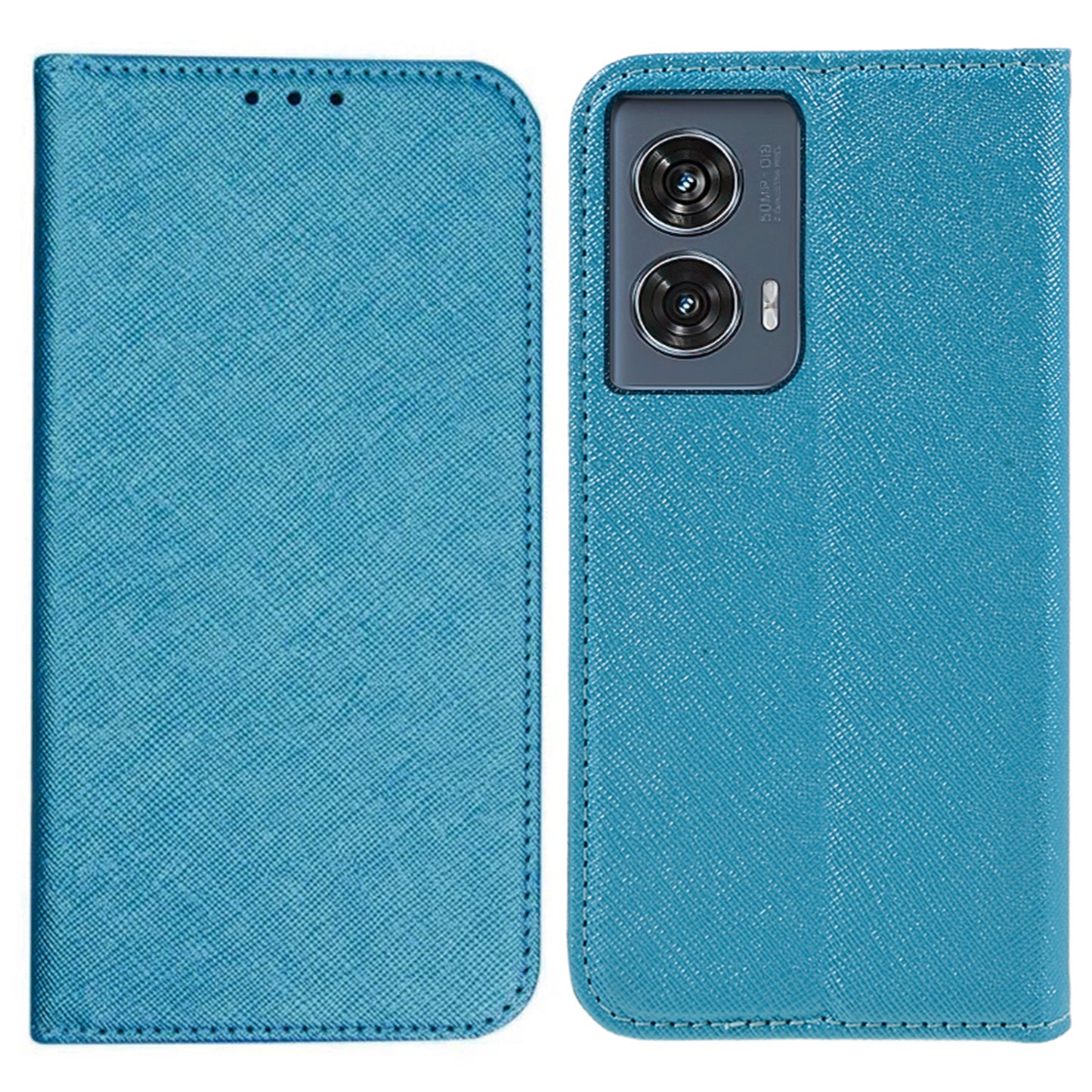 For Motorola Edge 50 Fusion Magnetic Case Flip Card Holder Cross Texture Phone Cover - Sky Blue