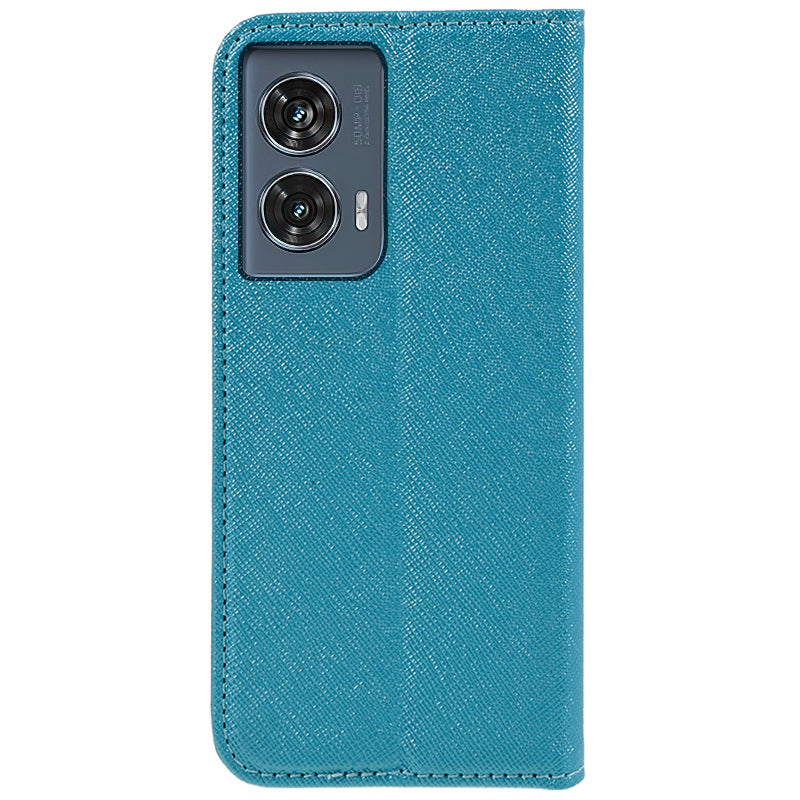 For Motorola Edge 50 Fusion Magnetic Case Flip Card Holder Cross Texture Phone Cover - Sky Blue