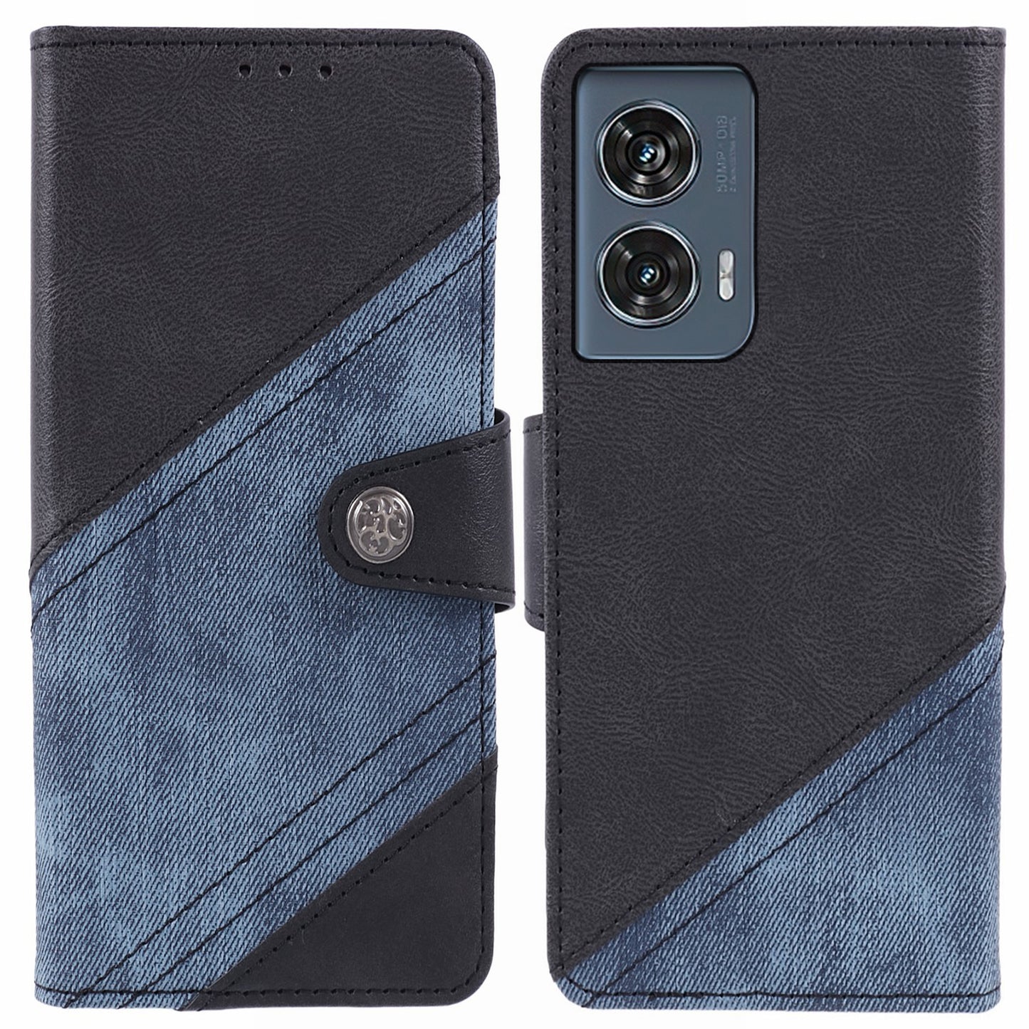 For Motorola Edge 50 Fusion Case Splicing PU Leather Wallet Phone Cover with Stand - Black