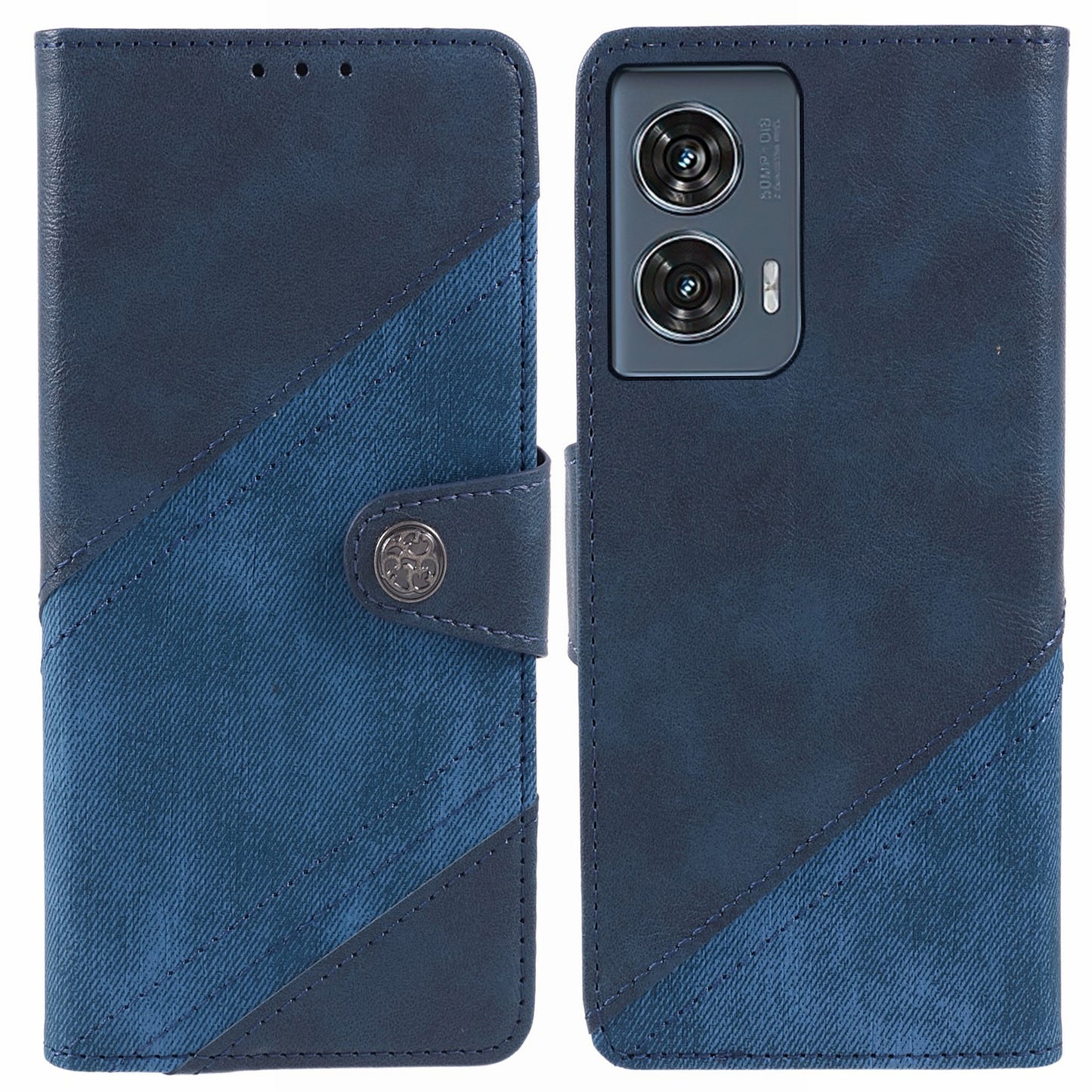 For Motorola Edge 50 Fusion Case Splicing PU Leather Wallet Phone Cover with Stand - Dark Blue