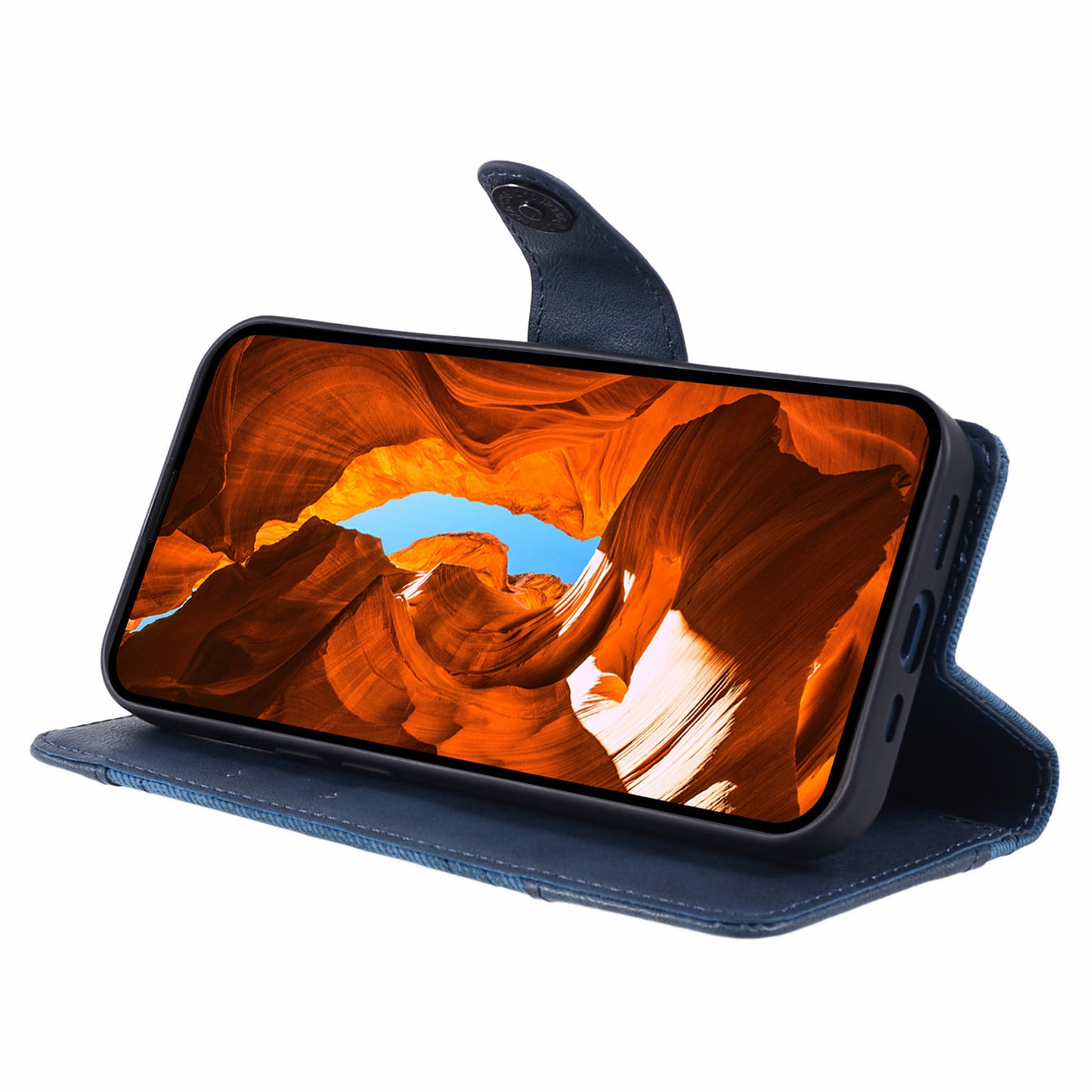 For Motorola Edge 50 Fusion Case Splicing PU Leather Wallet Phone Cover with Stand - Dark Blue