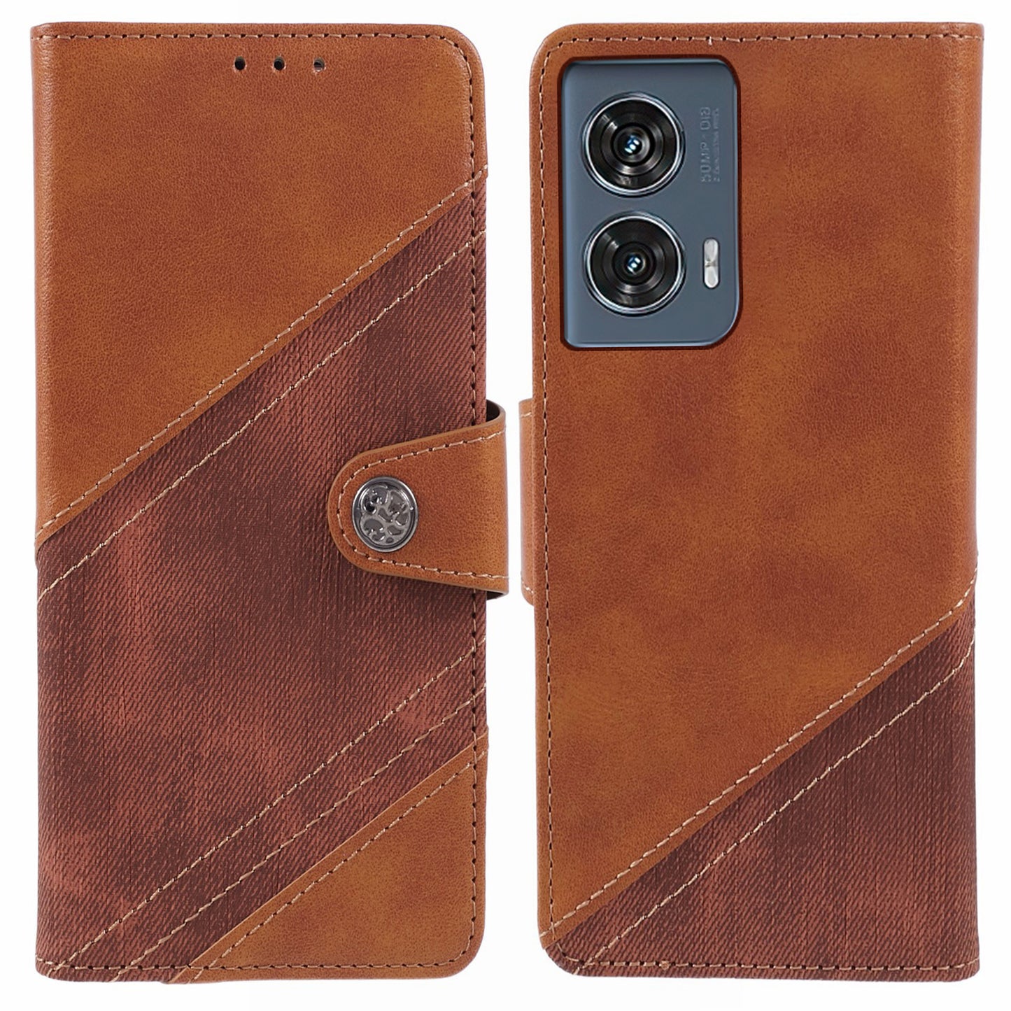 For Motorola Edge 50 Fusion Case Splicing PU Leather Wallet Phone Cover with Stand - Brown