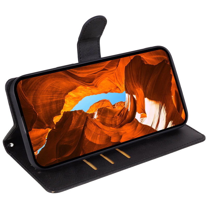 Shockproof Cover for Motorola Edge 50 Pro 5G Case Magnetic Calf Texture Wallet Phone Shell - Black