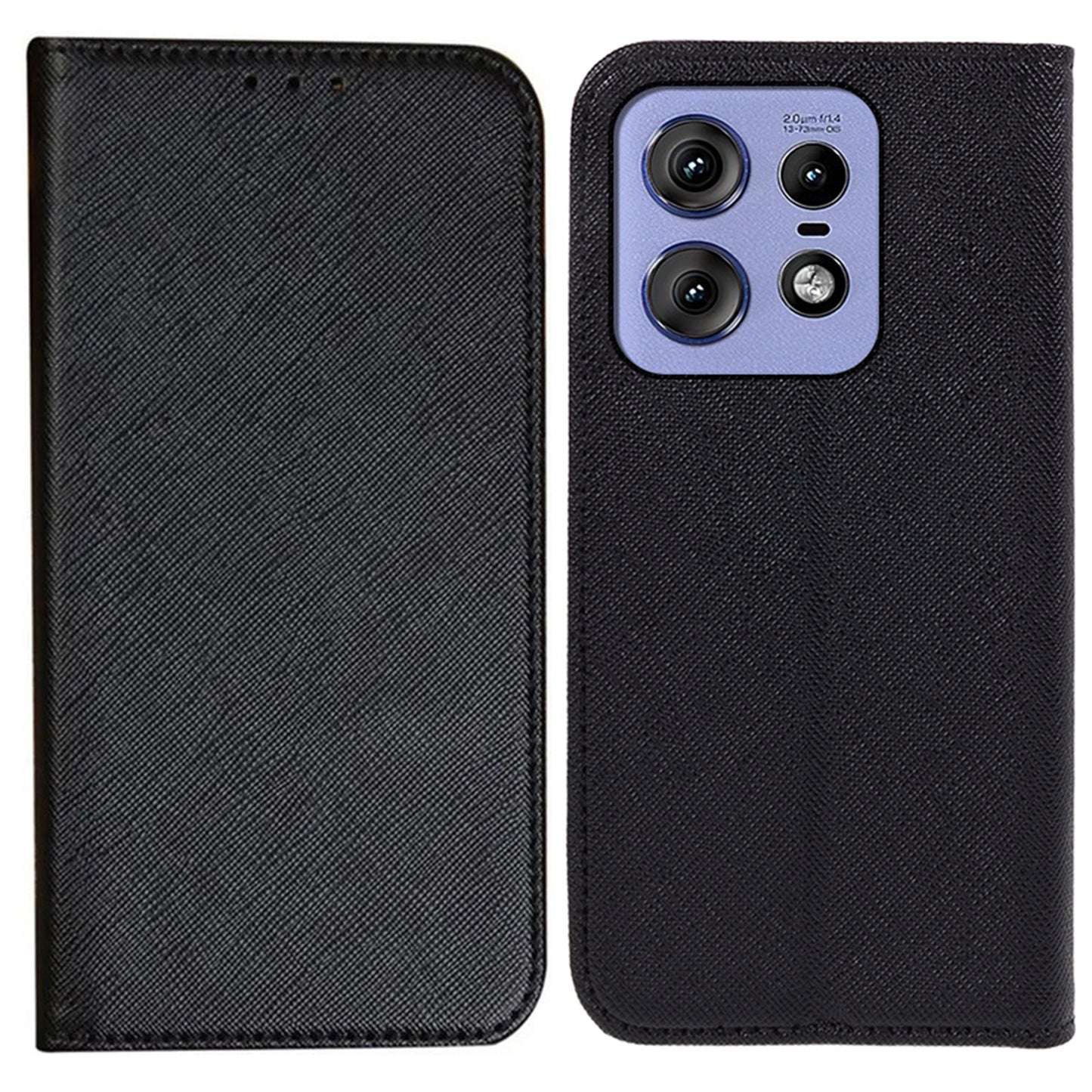 For Motorola Edge 50 Pro 5G Case Magnetic Closure Cross Texture Leather Phone Cover - Black
