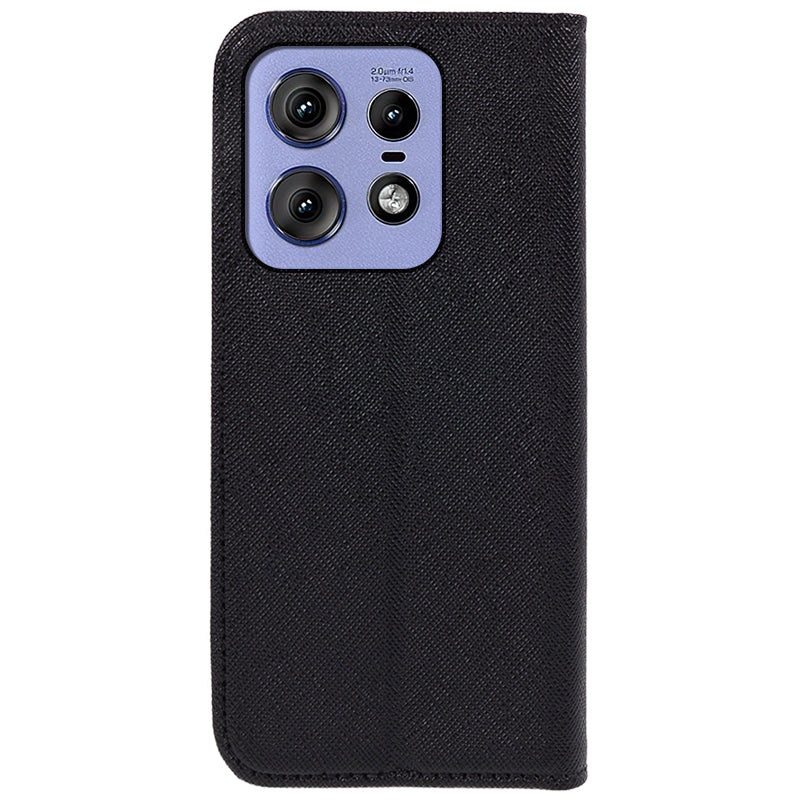 For Motorola Edge 50 Pro 5G Case Magnetic Closure Cross Texture Leather Phone Cover - Black