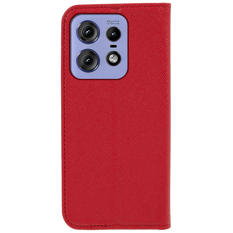 For Motorola Edge 50 Pro 5G Case Magnetic Closure Cross Texture Leather Phone Cover - Red