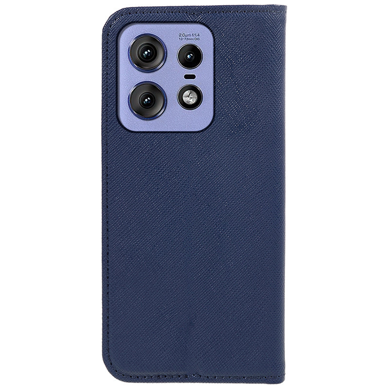 For Motorola Edge 50 Pro 5G Case Magnetic Closure Cross Texture Leather Phone Cover - Dark Blue