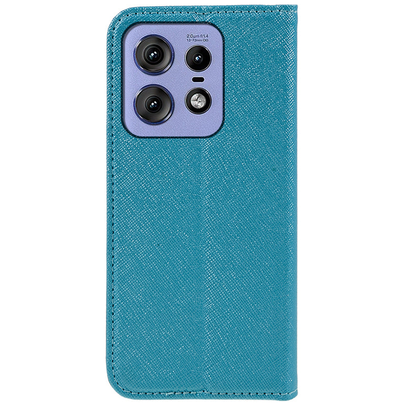 For Motorola Edge 50 Pro 5G Case Magnetic Closure Cross Texture Leather Phone Cover - Sky Blue