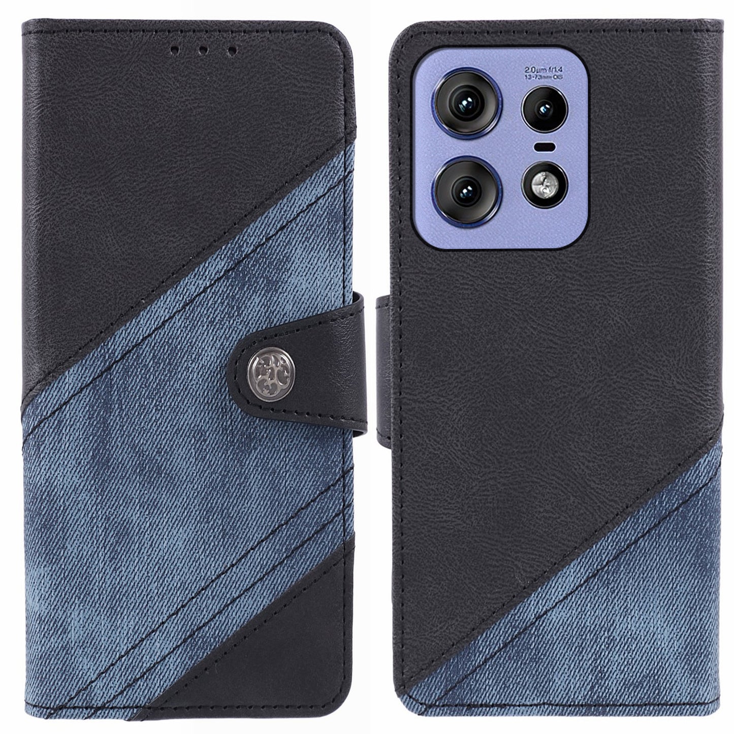 For Motorola Edge 50 Pro 5G Case Splicing Design PU Leather Wallet Anti-drop Phone Cover - Black
