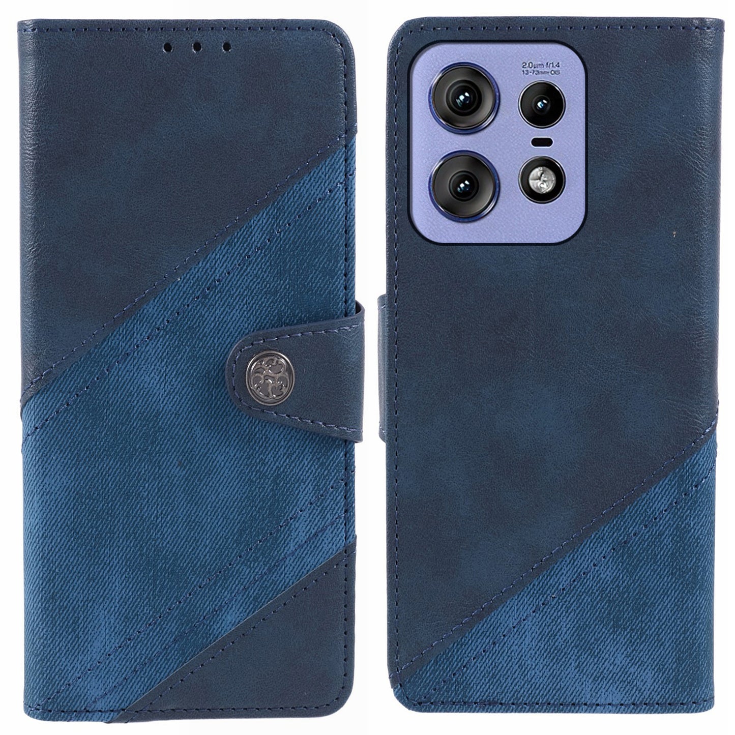 For Motorola Edge 50 Pro 5G Case Splicing Design PU Leather Wallet Anti-drop Phone Cover - Dark Blue