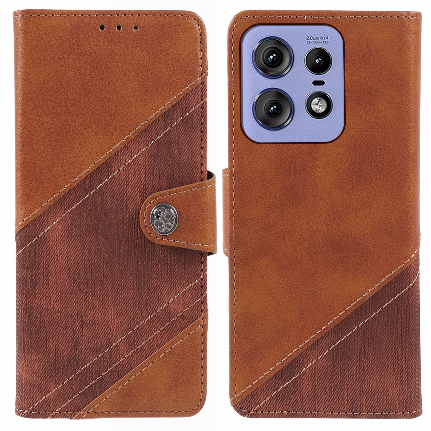 For Motorola Edge 50 Pro 5G Case Splicing Design PU Leather Wallet Anti-drop Phone Cover - Brown