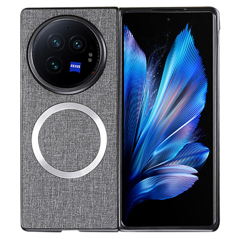 For vivo X Fold3 Case Drop-proof TPU+Cloth Back Shell Compatible with MagSafe - Grey